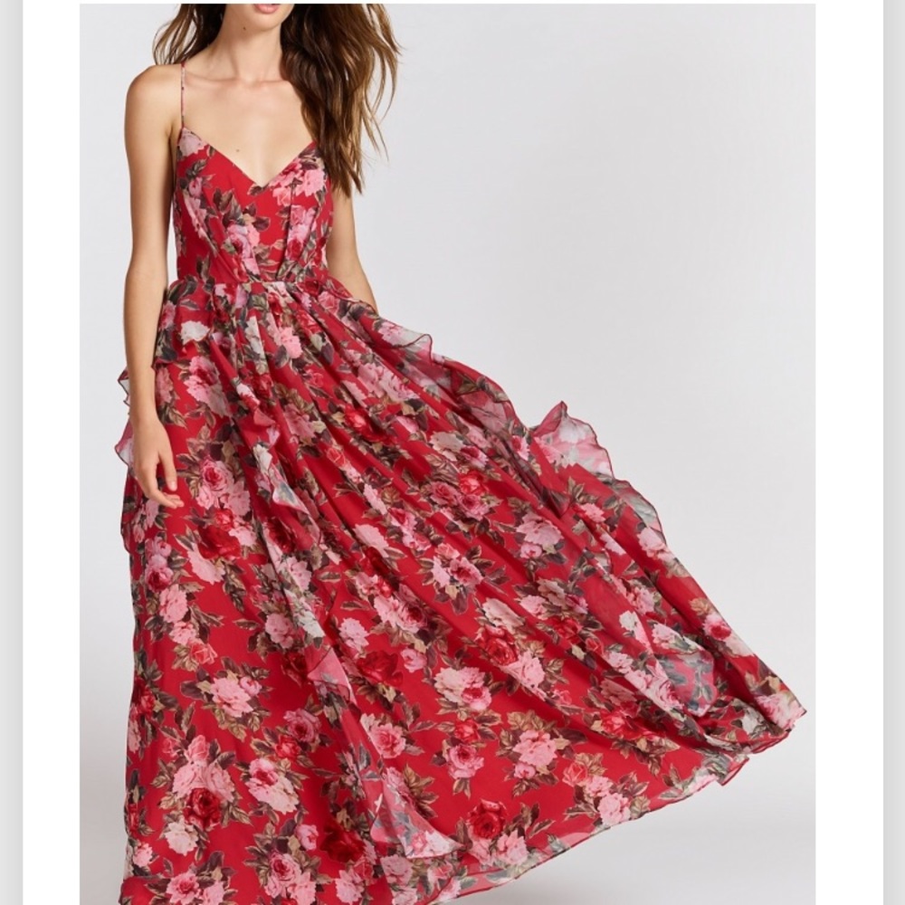 Red floral Maxi Lace Back | Spring Wedding Guest | Size S & M